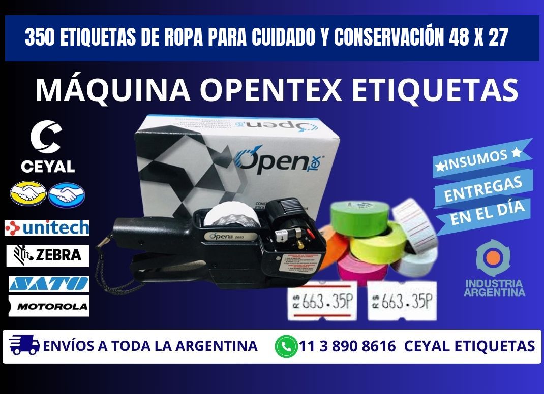 350 ETIQUETAS DE ROPA PARA CUIDADO Y CONSERVACIÓN 48 x 27
