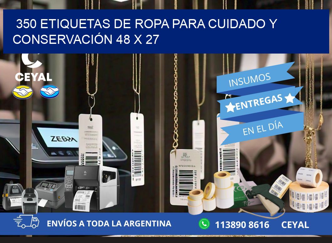 350 ETIQUETAS DE ROPA PARA CUIDADO Y CONSERVACIÓN 48 x 27