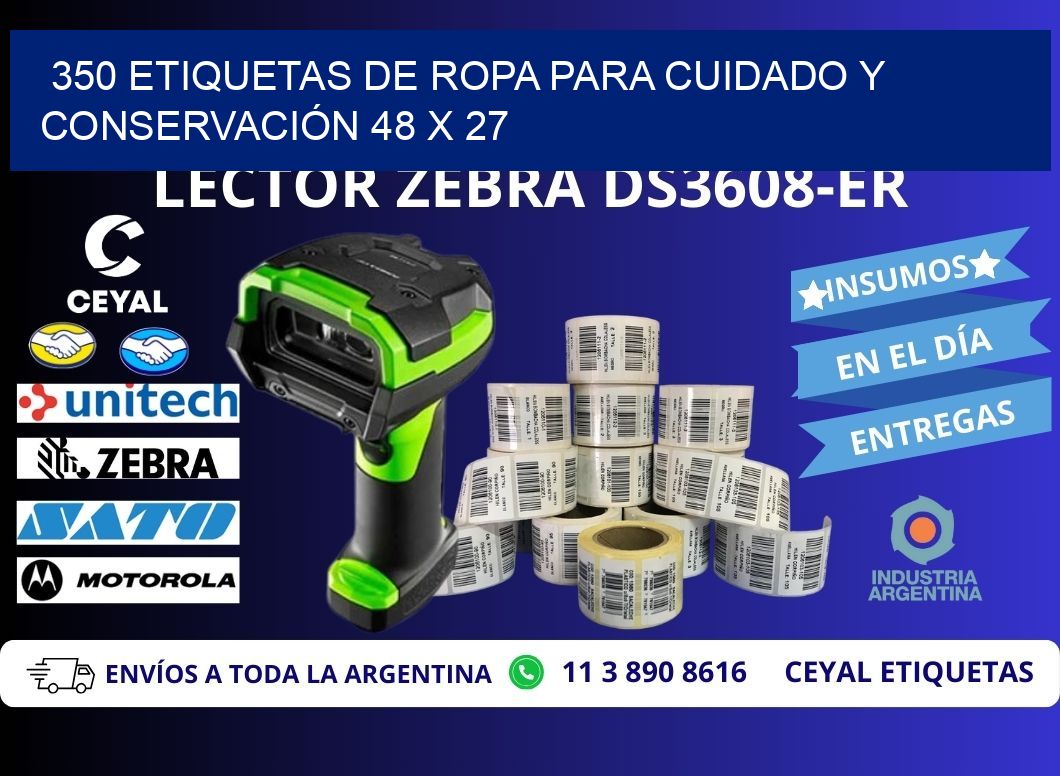 350 ETIQUETAS DE ROPA PARA CUIDADO Y CONSERVACIÓN 48 x 27