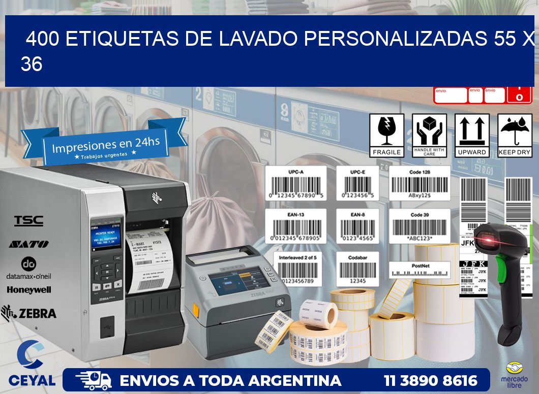 400 ETIQUETAS DE LAVADO PERSONALIZADAS 55 x 36