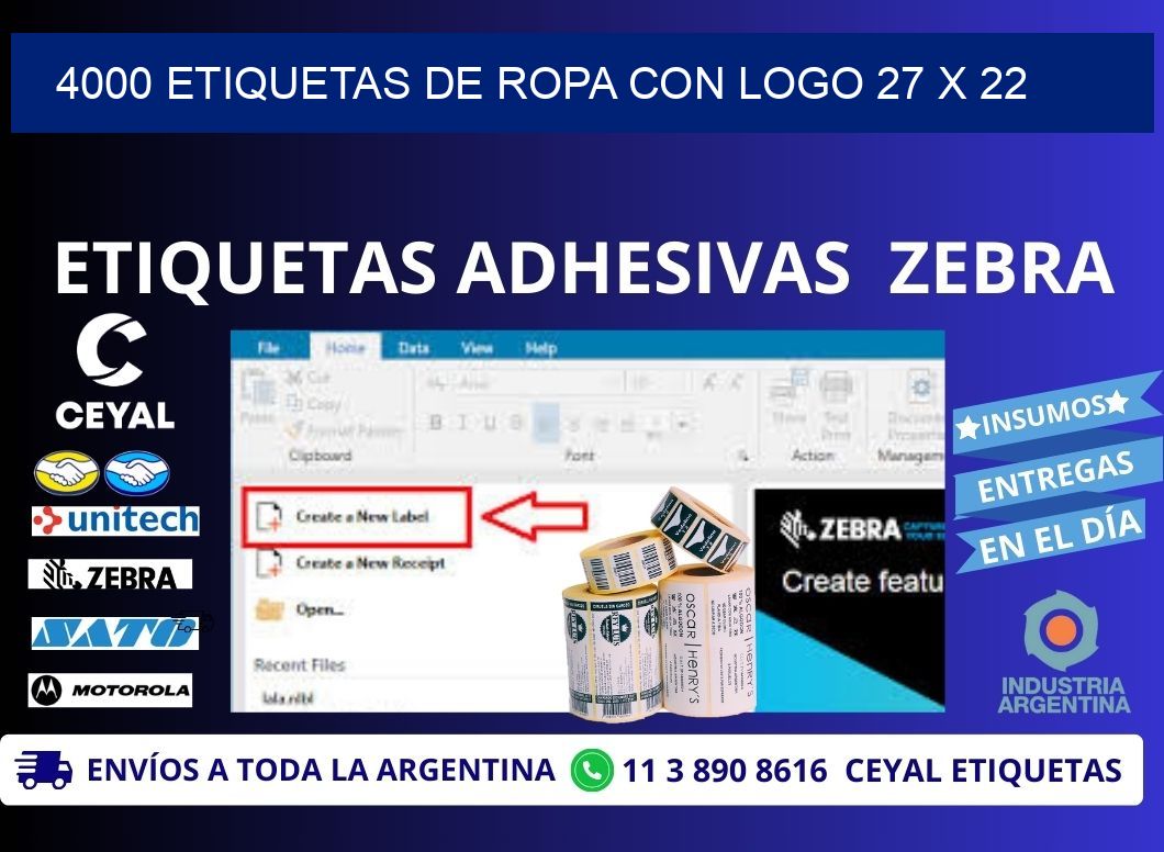 4000 ETIQUETAS DE ROPA CON LOGO 27 x 22