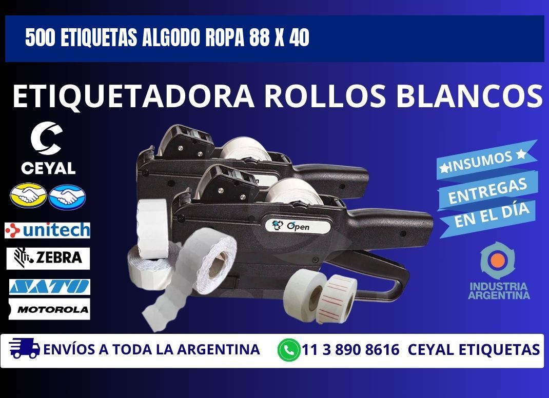 500 ETIQUETAS ALGODO ROPA 88 x 40