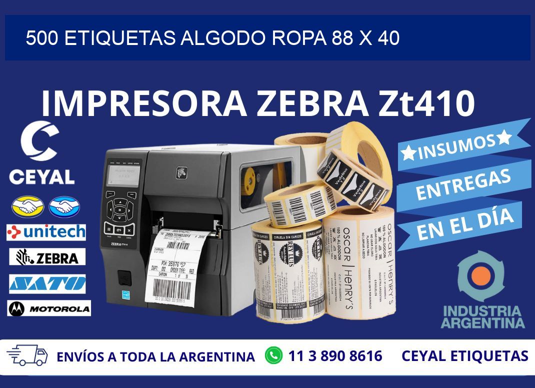 500 ETIQUETAS ALGODO ROPA 88 x 40