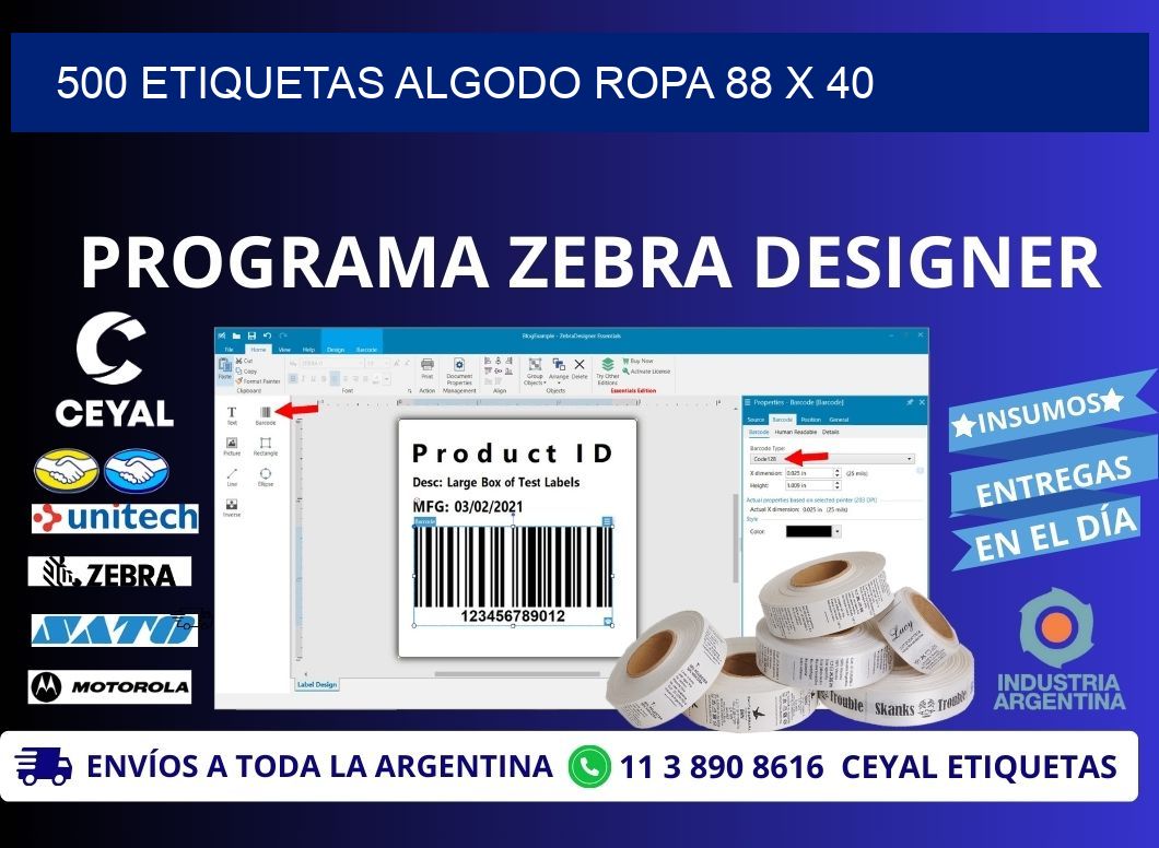 500 ETIQUETAS ALGODO ROPA 88 x 40