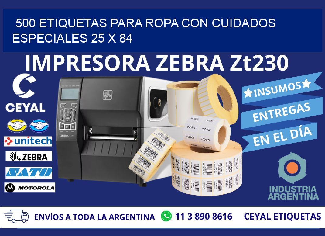 500 ETIQUETAS PARA ROPA CON CUIDADOS ESPECIALES 25 x 84