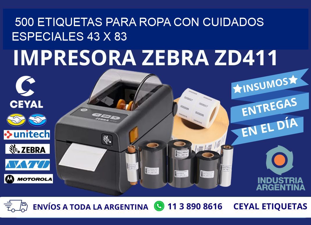 500 ETIQUETAS PARA ROPA CON CUIDADOS ESPECIALES 43 x 83