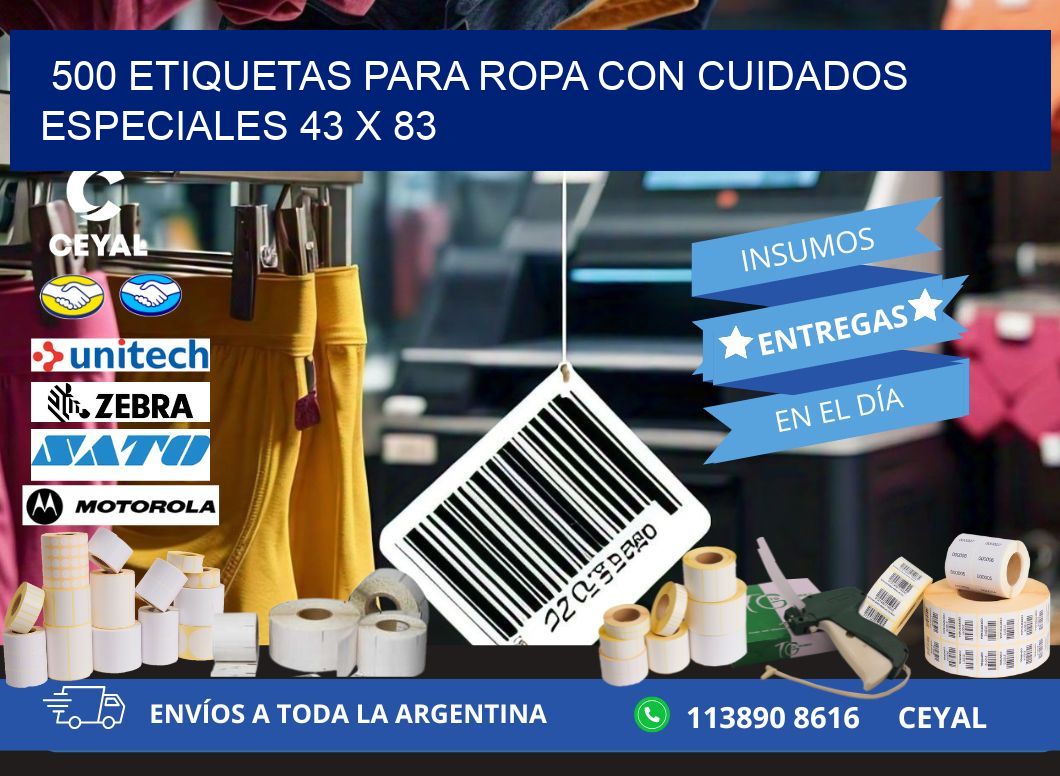 500 ETIQUETAS PARA ROPA CON CUIDADOS ESPECIALES 43 x 83