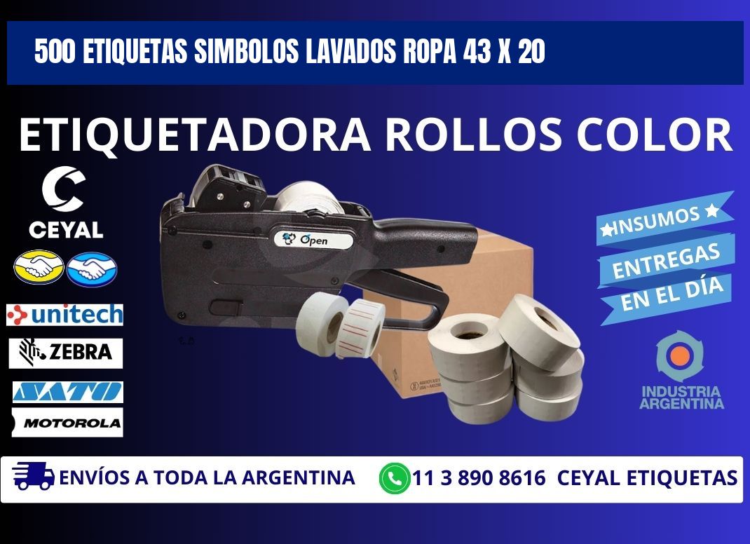 500 ETIQUETAS SIMBOLOS LAVADOS ROPA 43 x 20