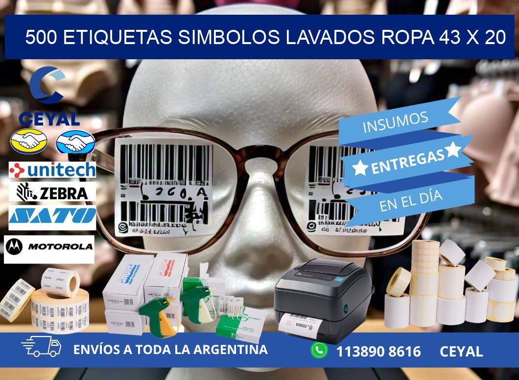 500 ETIQUETAS SIMBOLOS LAVADOS ROPA 43 x 20