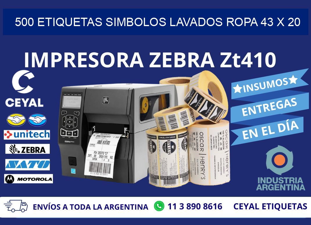 500 ETIQUETAS SIMBOLOS LAVADOS ROPA 43 x 20