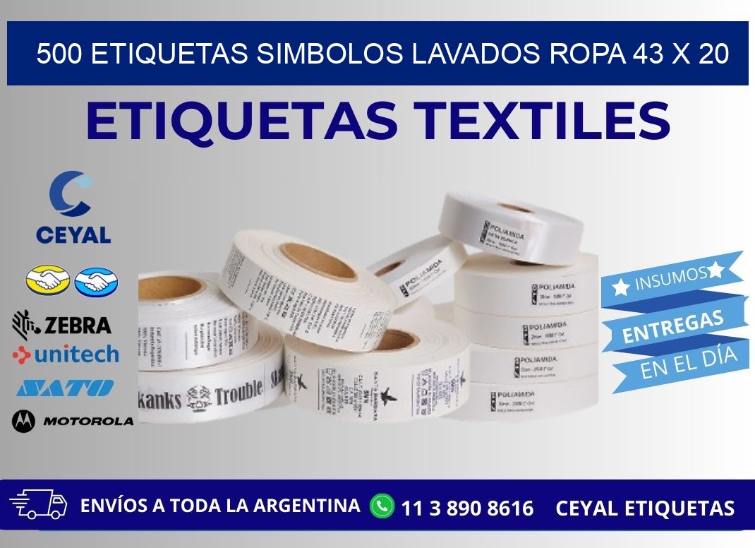 500 ETIQUETAS SIMBOLOS LAVADOS ROPA 43 x 20