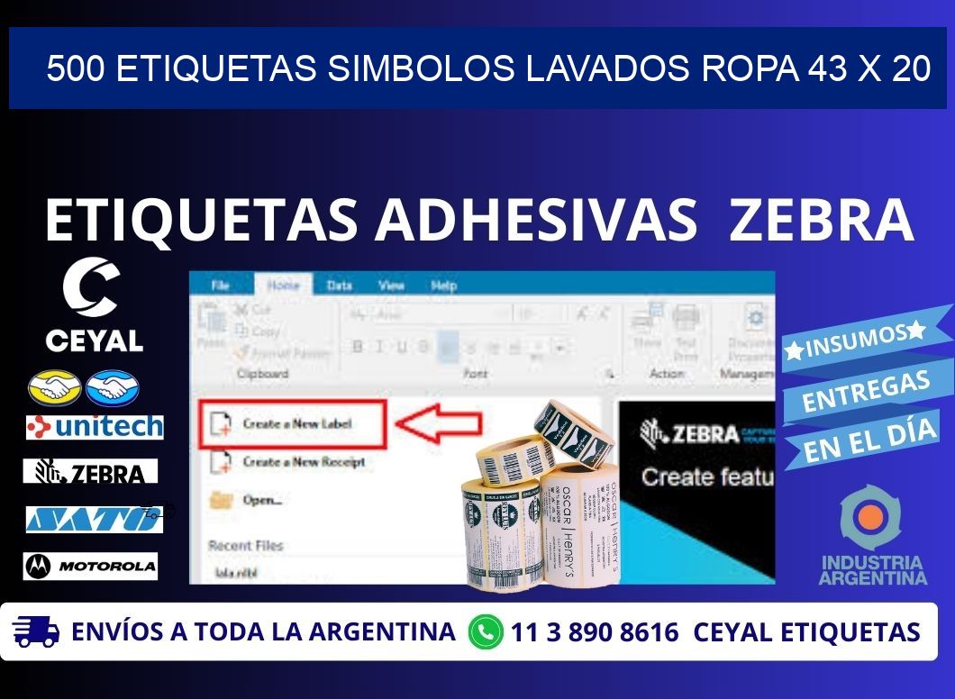 500 ETIQUETAS SIMBOLOS LAVADOS ROPA 43 x 20