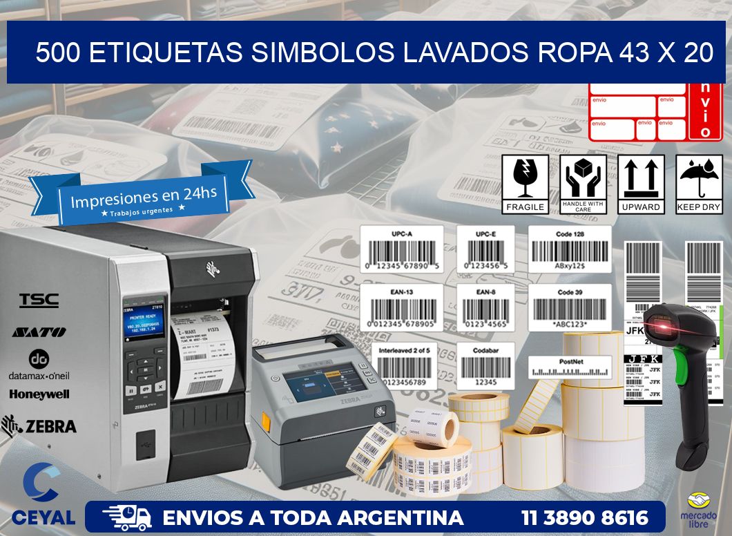 500 ETIQUETAS SIMBOLOS LAVADOS ROPA 43 x 20