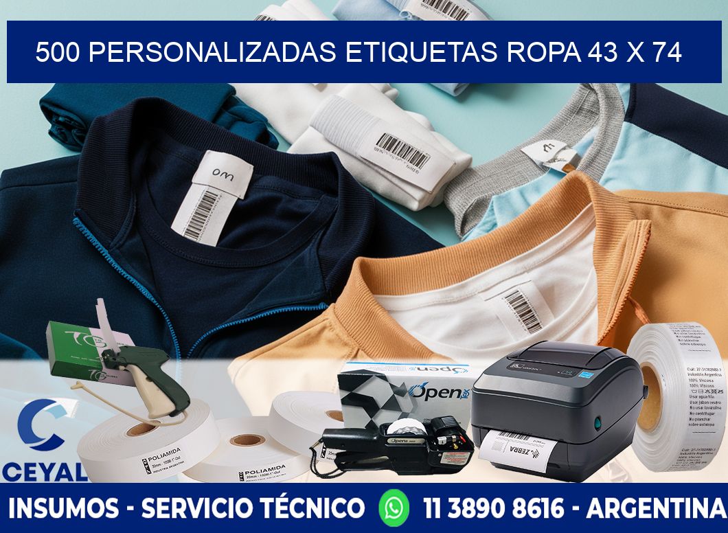 500 PERSONALIZADAS ETIQUETAS ROPA 43 x 74
