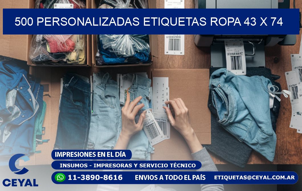 500 PERSONALIZADAS ETIQUETAS ROPA 43 x 74