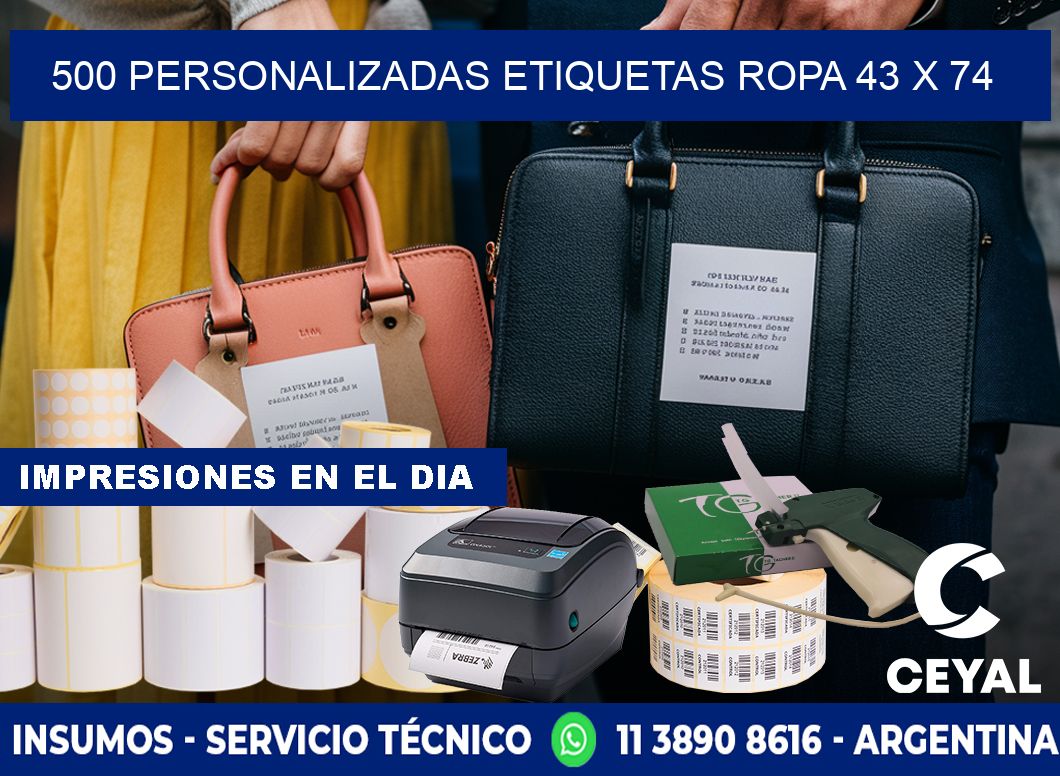 500 PERSONALIZADAS ETIQUETAS ROPA 43 x 74