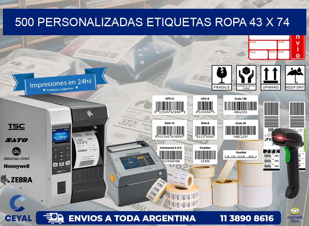 500 PERSONALIZADAS ETIQUETAS ROPA 43 x 74
