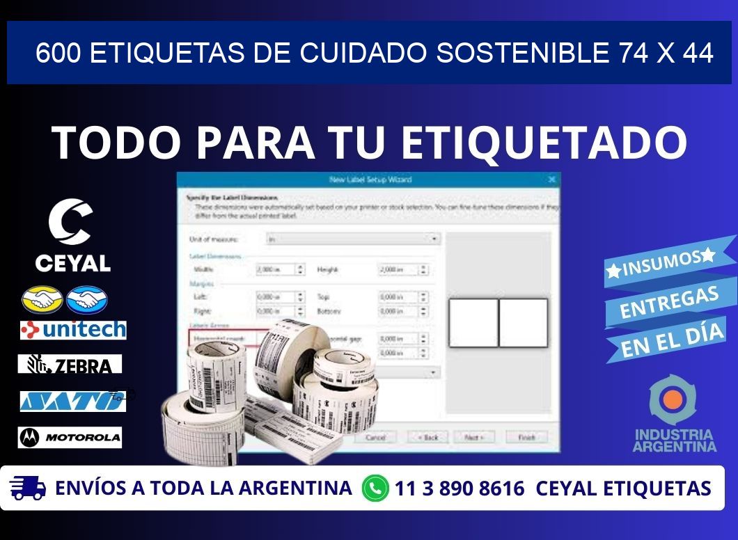 600 ETIQUETAS DE CUIDADO SOSTENIBLE 74 x 44