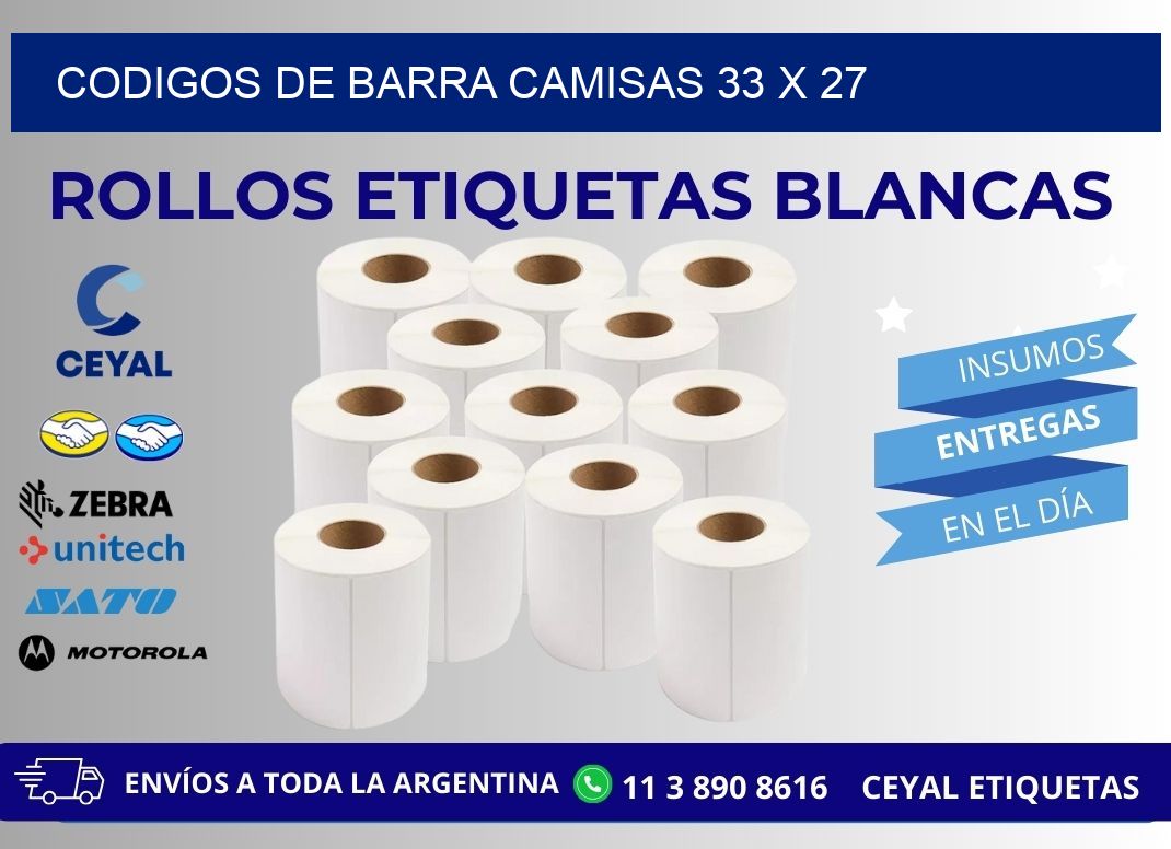 CODIGOS DE BARRA CAMISAS 33 x 27