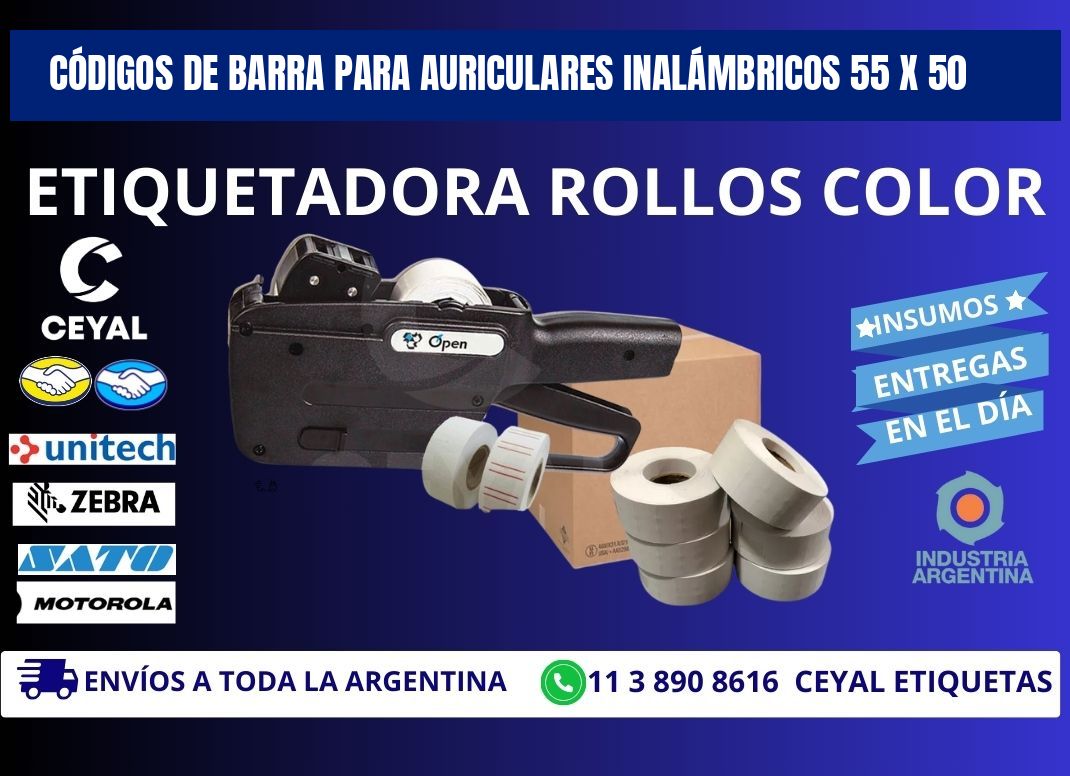 CÓDIGOS DE BARRA PARA AURICULARES INALÁMBRICOS 55 x 50