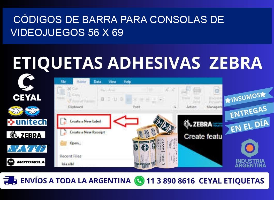 CÓDIGOS DE BARRA PARA CONSOLAS DE VIDEOJUEGOS 56 x 69