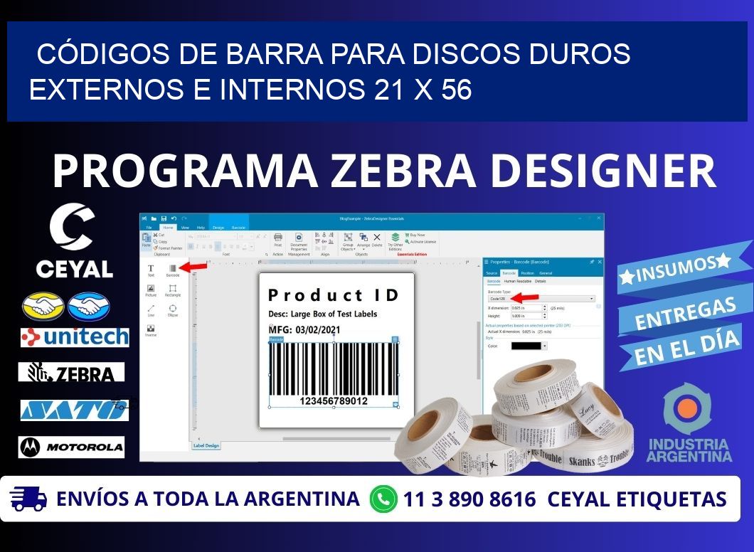 CÓDIGOS DE BARRA PARA DISCOS DUROS EXTERNOS E INTERNOS 21 x 56