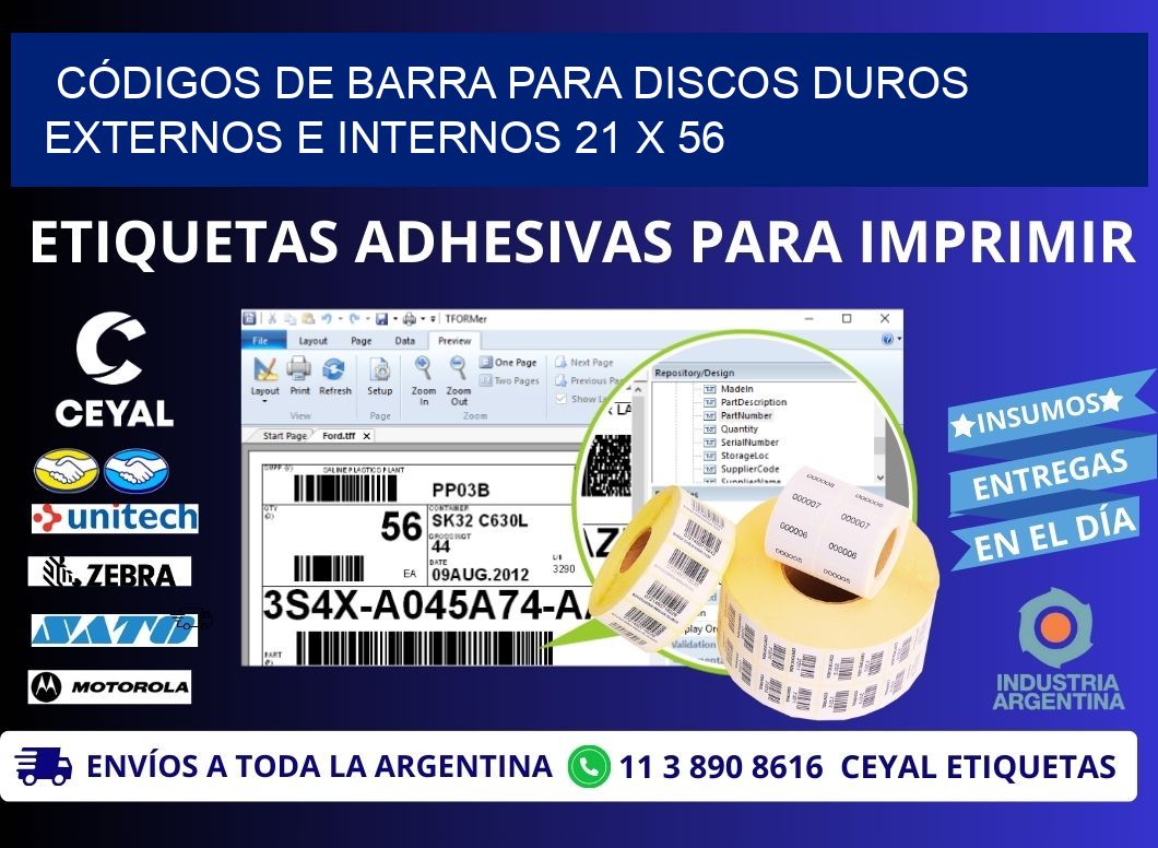 CÓDIGOS DE BARRA PARA DISCOS DUROS EXTERNOS E INTERNOS 21 x 56