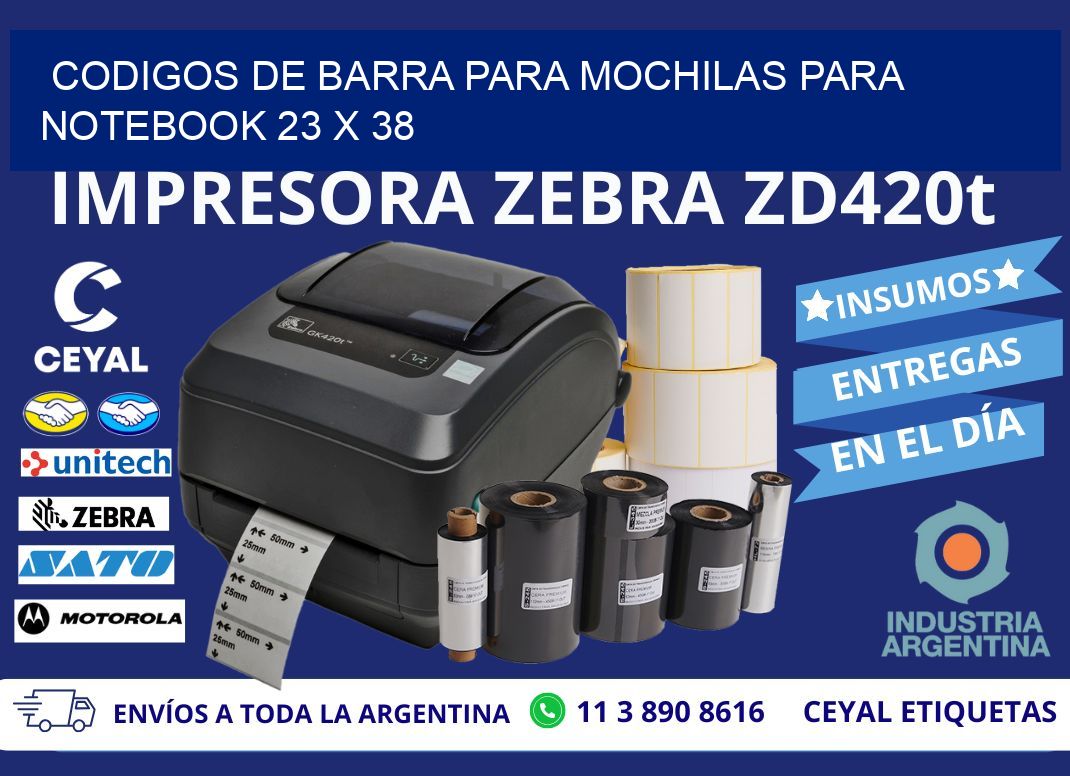 CODIGOS DE BARRA PARA MOCHILAS PARA NOTEBOOK 23 x 38
