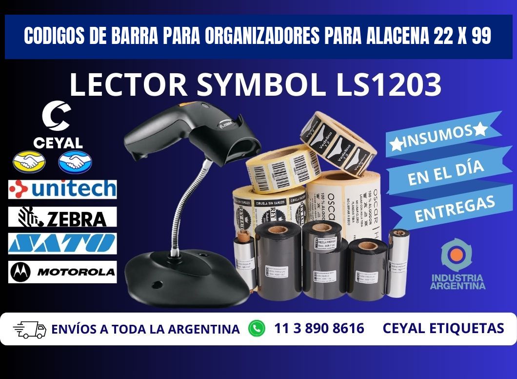 CODIGOS DE BARRA PARA ORGANIZADORES PARA ALACENA 22 x 99