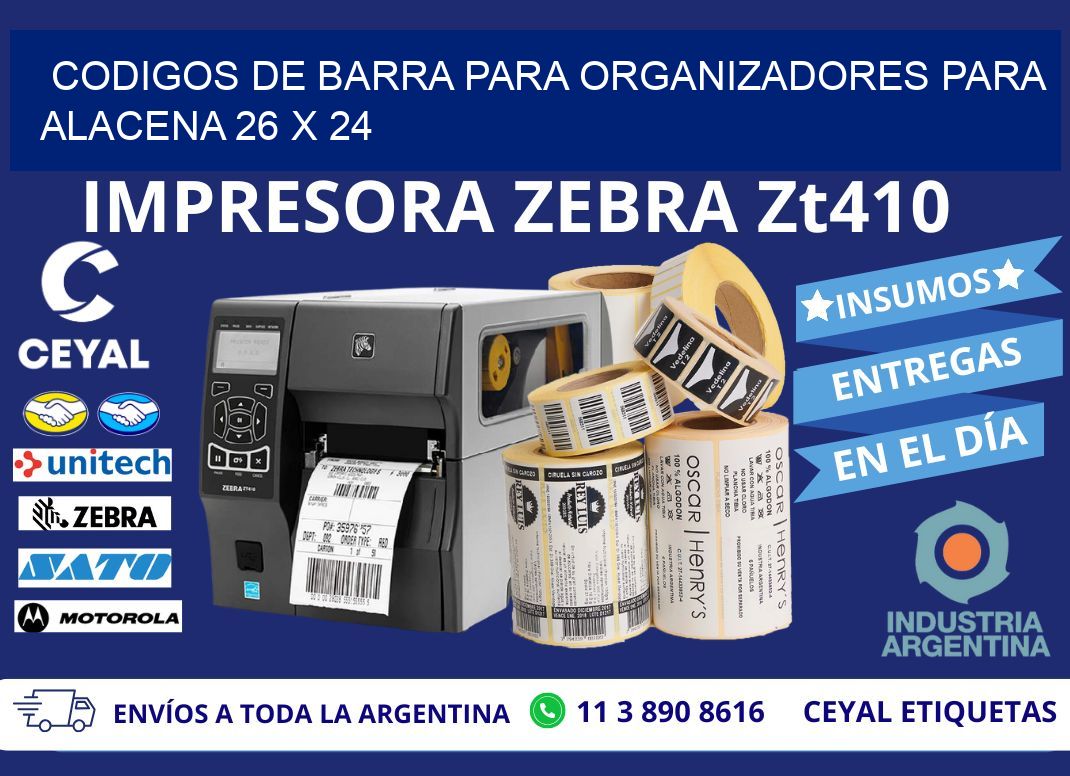 CODIGOS DE BARRA PARA ORGANIZADORES PARA ALACENA 26 x 24