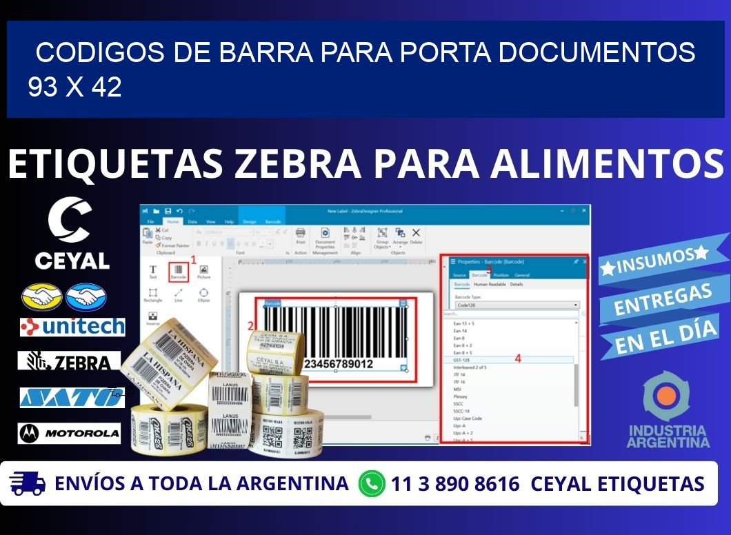 CODIGOS DE BARRA PARA PORTA DOCUMENTOS 93 x 42