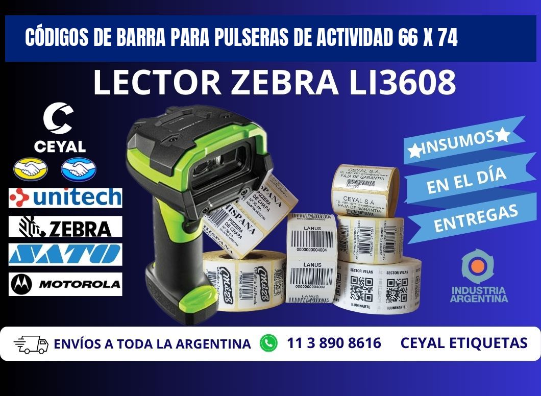 CÓDIGOS DE BARRA PARA PULSERAS DE ACTIVIDAD 66 x 74