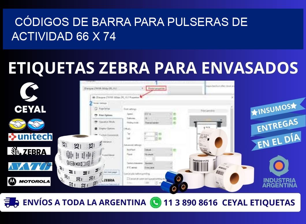 CÓDIGOS DE BARRA PARA PULSERAS DE ACTIVIDAD 66 x 74