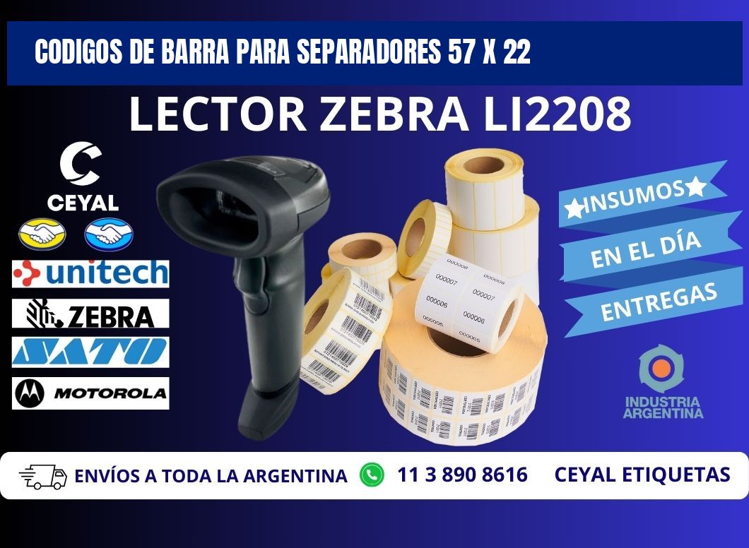 CODIGOS DE BARRA PARA SEPARADORES 57 x 22