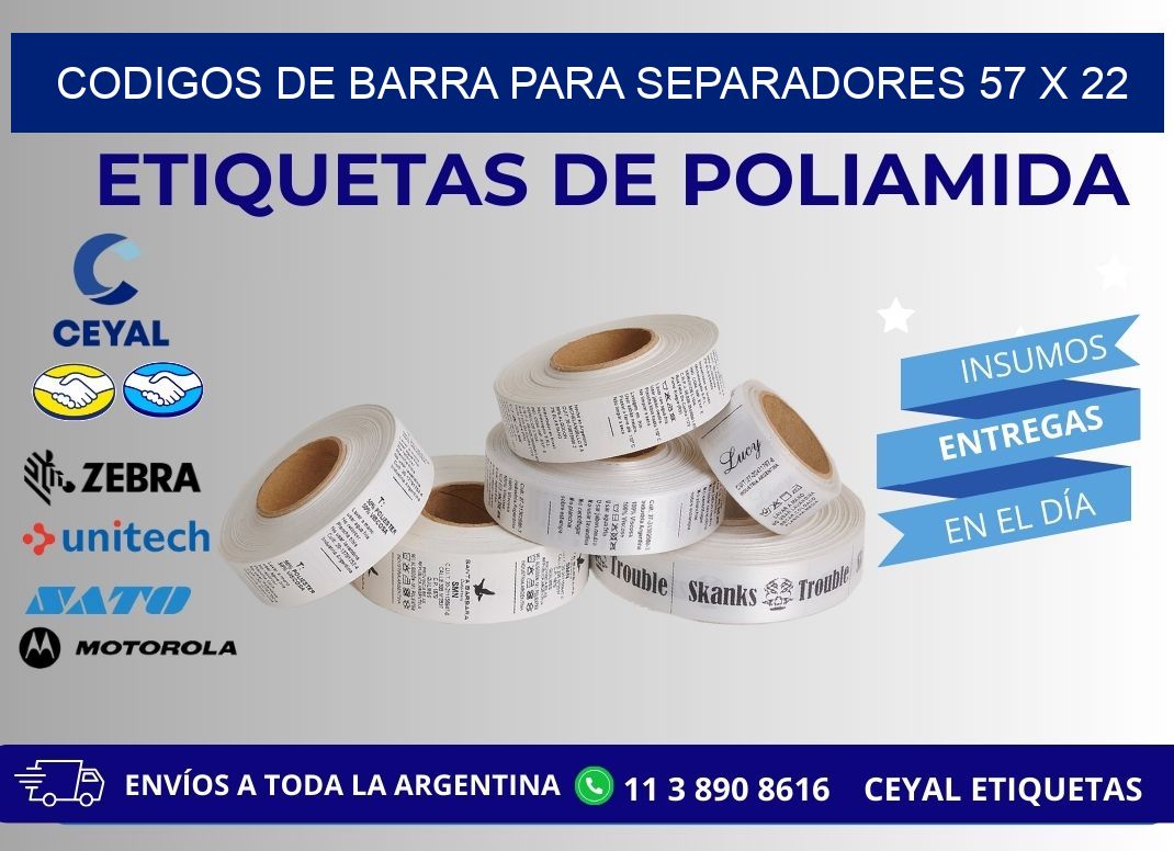 CODIGOS DE BARRA PARA SEPARADORES 57 x 22
