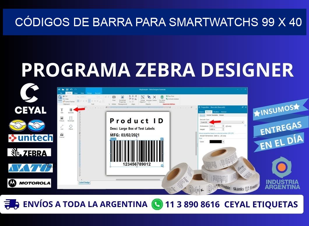 CÓDIGOS DE BARRA PARA SMARTWATCHS 99 x 40