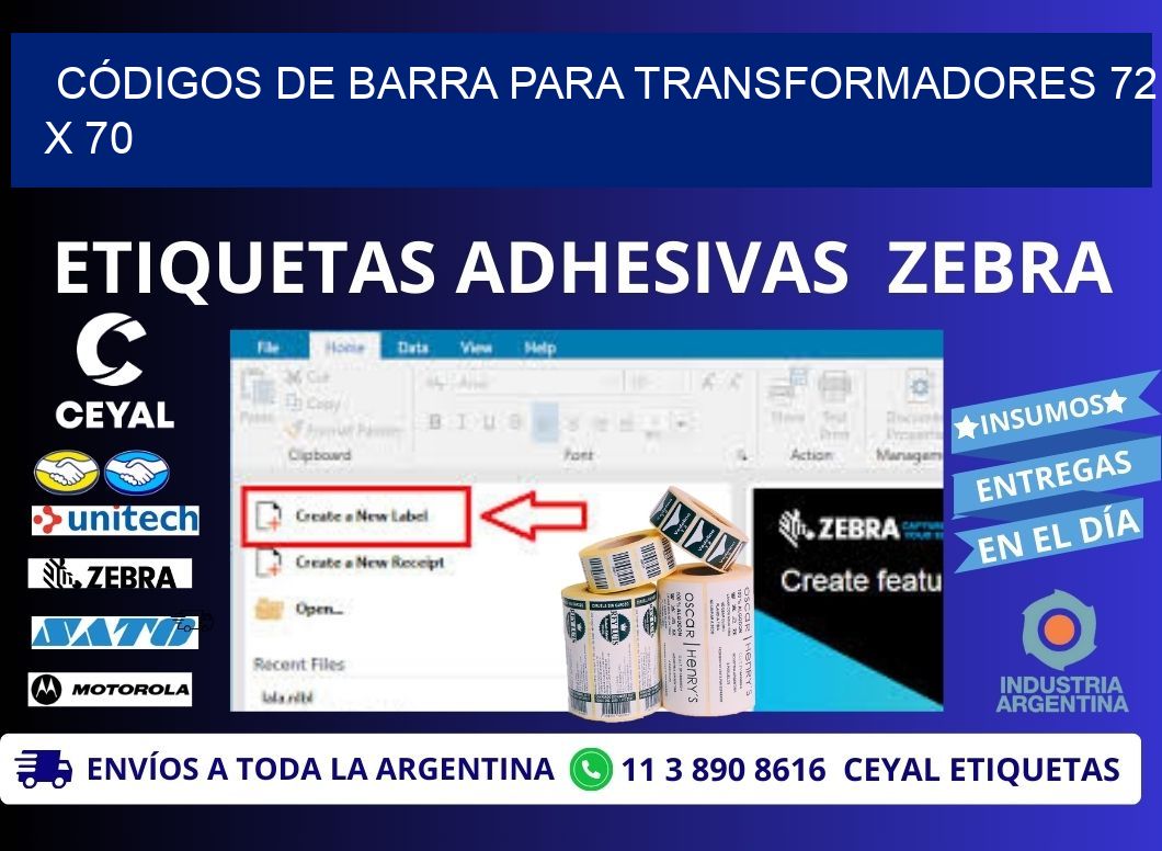 CÓDIGOS DE BARRA PARA TRANSFORMADORES 72 x 70