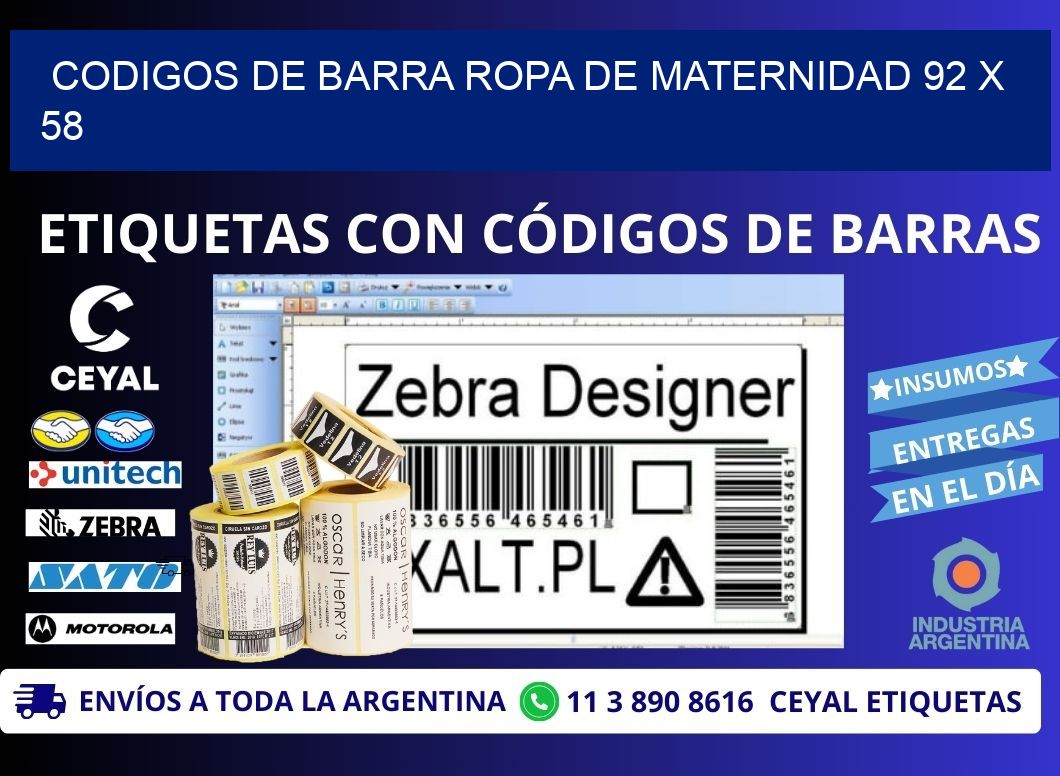 CODIGOS DE BARRA ROPA DE MATERNIDAD 92 x 58