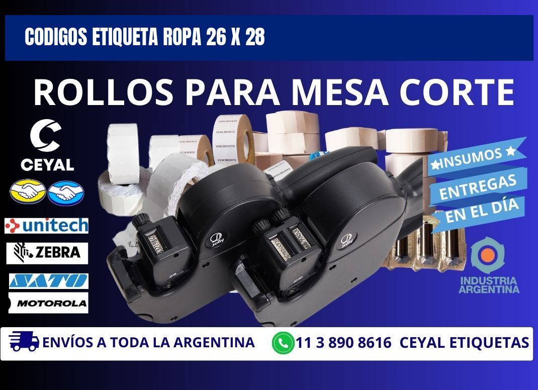 CODIGOS ETIQUETA ROPA 26 x 28