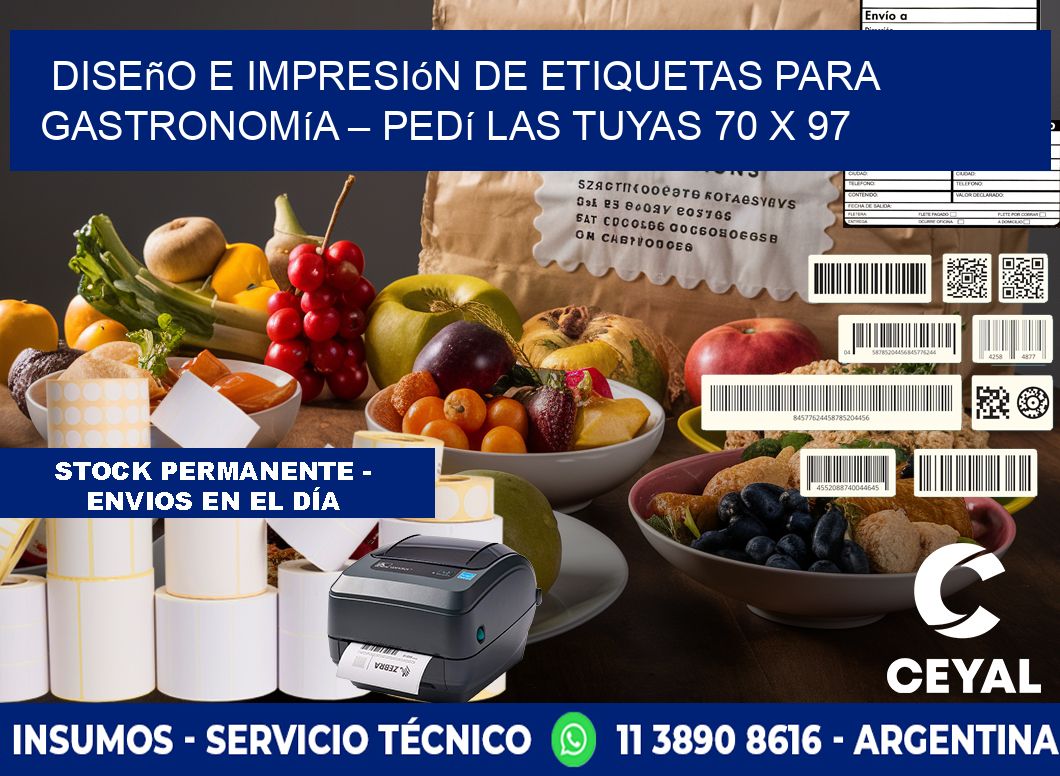 Diseño e impresión de etiquetas para gastronomía – Pedí las tuyas 70 x 97