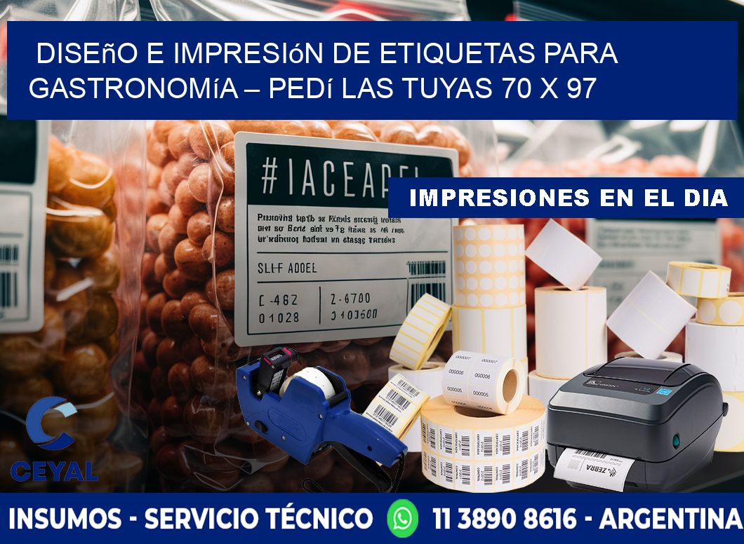 Diseño e impresión de etiquetas para gastronomía – Pedí las tuyas 70 x 97