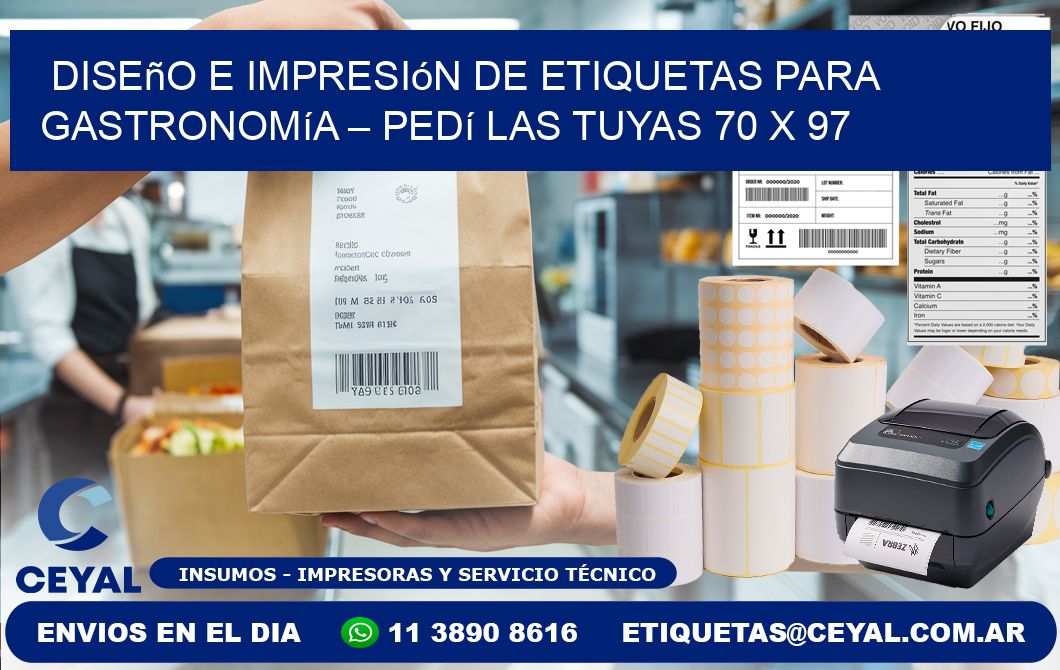 Diseño e impresión de etiquetas para gastronomía – Pedí las tuyas 70 x 97