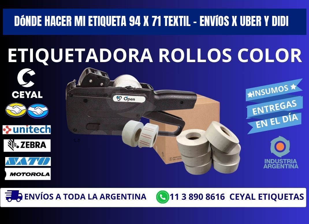 Dónde hacer mi Etiqueta 94 x 71 textil – Envíos x Uber y DiDi