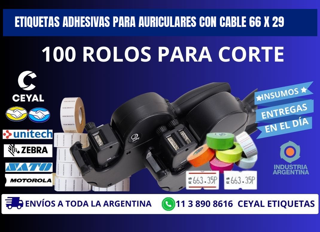 ETIQUETAS ADHESIVAS PARA AURICULARES CON CABLE 66 x 29