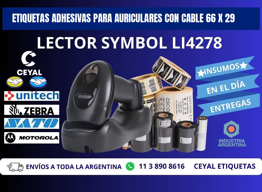 ETIQUETAS ADHESIVAS PARA AURICULARES CON CABLE 66 x 29