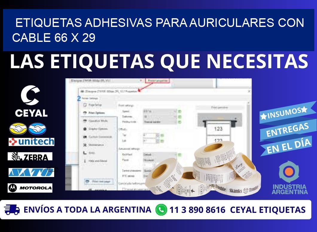 ETIQUETAS ADHESIVAS PARA AURICULARES CON CABLE 66 x 29