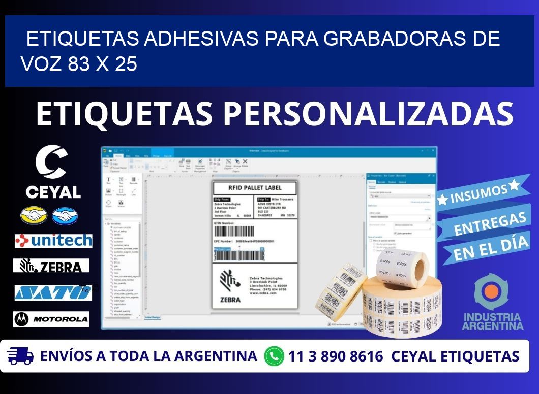 ETIQUETAS ADHESIVAS PARA GRABADORAS DE VOZ 83 x 25