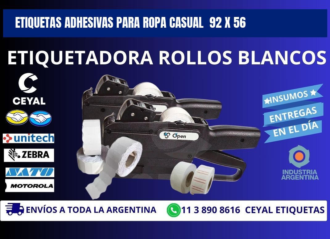 ETIQUETAS ADHESIVAS PARA ROPA CASUAL  92 x 56