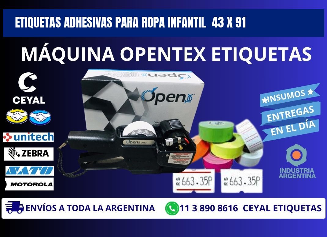 ETIQUETAS ADHESIVAS PARA ROPA INFANTIL  43 x 91