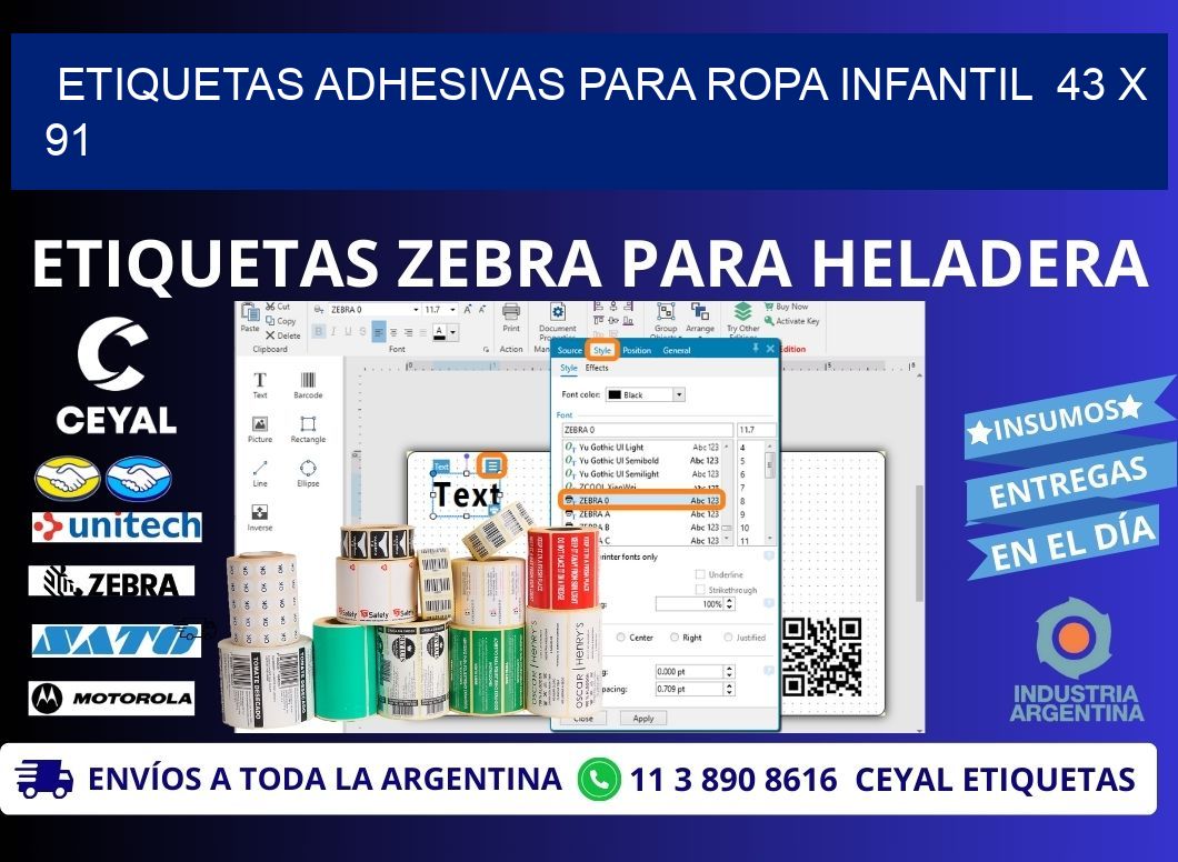 ETIQUETAS ADHESIVAS PARA ROPA INFANTIL  43 x 91